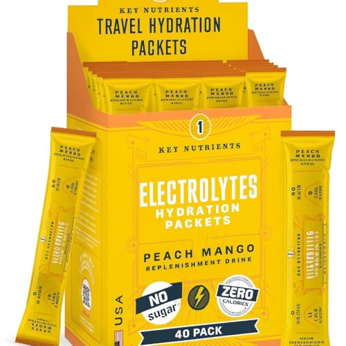 Image of KEY NUTRIENTS Multivitamin Electrolytes Powder Packets - Tropical Peach Mango 40 Pack Hydration Packets - Travel Hydration Powder - No Sugar, No Calories