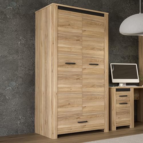 FORTE SAN CAYETANO Kleiderschrank 110, Schrank mit 2 Drehtüren und 1 Schublade, Holzwerkstoff, Mauvella Eiche Dekor, 106,6 cm breit x 197,9 cm hoch x 60,1 cm tief., 24.77 €
