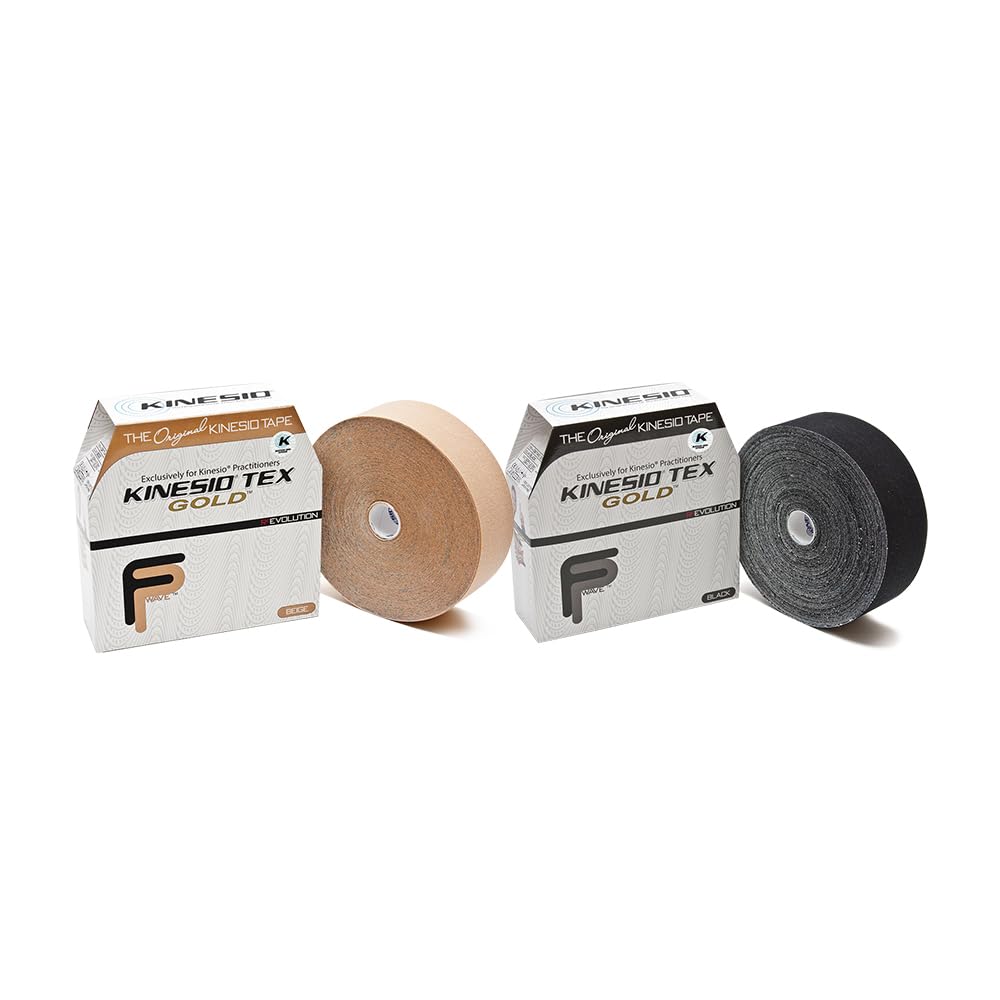 KinesioTaping - Elastic Therapeutic Athletic Tape Tex Gold FP - Bulk Roll Bundle - Beige & Black – 2 in. x 103 ft Each Roll