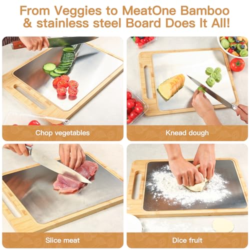 Set de 3 tablas de cortar de bambú y titanio – doble cara, resistentes y duraderas – con asas, 3 tamaños para verduras, frutas, quesos y más miniatura 4