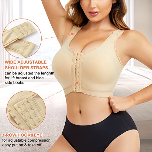 LANCS Adjustable Front Closure Bras for Women Post Surgery Bra Compression Tank Top Posture Corrector Shapewear Top3
