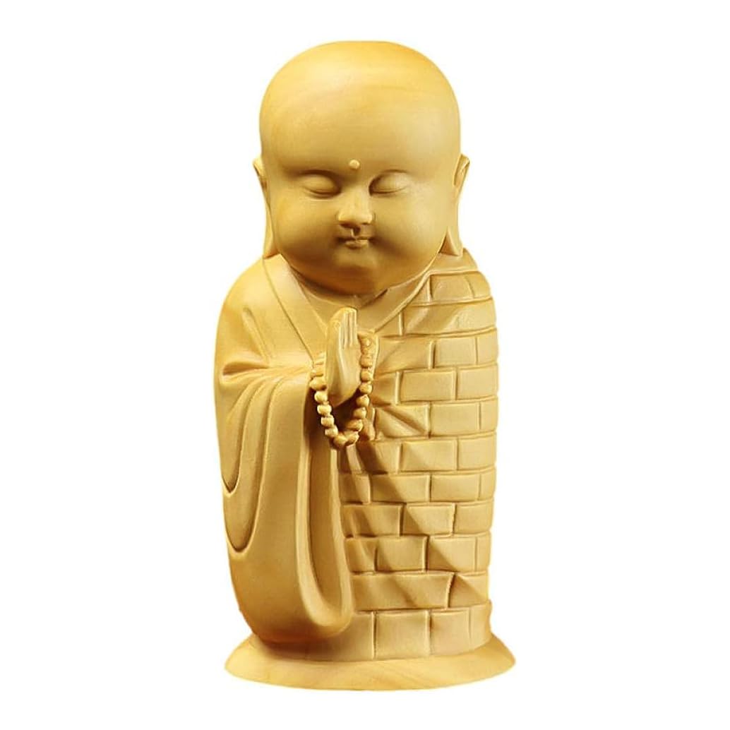 ZHIDAISHI Feng Shui Buddha StatueBoxwood Carvings Little Monk Hand-held Ornaments Chinese Style Home Living Room Decorations Zen Little Monk