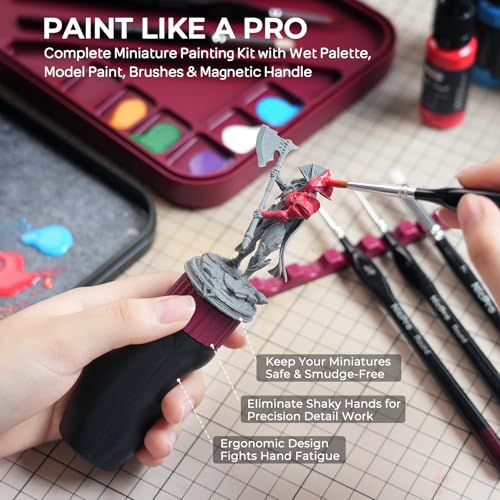 Image of Nicpro All-In-One Miniature Painting Kit, Including 18 Colors Model Paint, Wet Palette, 11PCS Detail Paint Brushes Drybrush, Magnetic Painting Handle, 2PCS Sponges, 50PCS Pallet Paper and Brush Holder