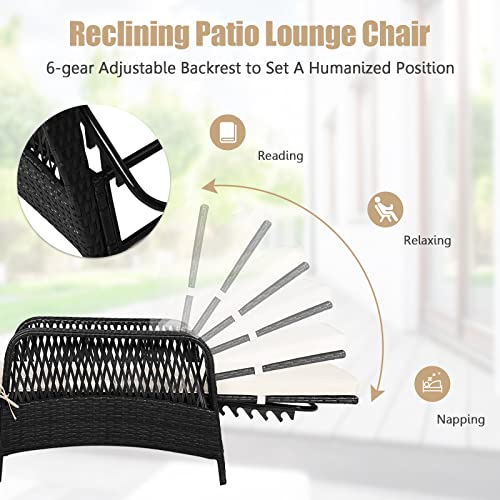 Happygrill Patio Chaise Lounge Chair Outdoor Rattan Wicker Recliner With Thick Cushion, Lumbar Pillow, Adjustable Backrest For Garden Porch Lawn Poolside #TOP5