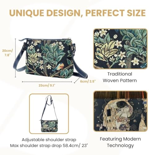 Signare Tapestry Tote Bag, Crossbody Bag and Cosmetic Makeup Bag for Women with William Morris Tree of Life in Blue backdrop3