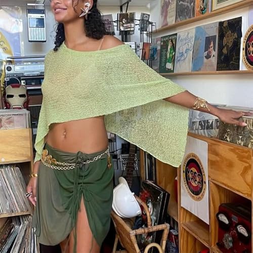 Sheer Mesh Poncho Y2K Lightweight Asymmetric Off Shoulder See Through Cover Up Shawl Sweater for Women Summer Beach Poncho4