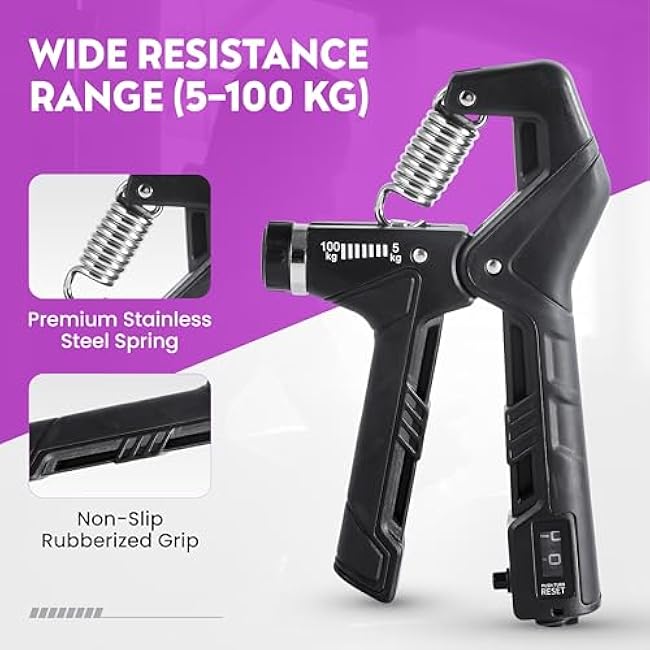 Hand Gripper Strengthener, Adjustable Resistance 22-220Lbs (10-100kg) Forearm Exerciser, Grip Strength Trainer for Muscle Building & Injury Recovery, Aerobic Hands