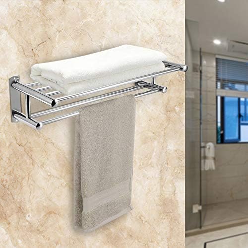 60cm Toallero Doble de Pared de Acero Inoxidable de Acabado Pulido, Estante de Baño con Barra de Toalla de Montaje en Pared de Moderno Hotel Estilo