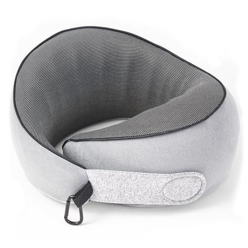 Travel-Pillow-100-Pure-Memory-Foam-Travel-Neck-Pillow-Airplane-Neck-Support-Ergonomic-Design-for-Traveling-Suitable-for-AirplanesOffices-and-Cars-Gray Travel Pillow, 100% Pure Memory Foam Travel Neck Pillow Airplane Neck Support Ergonomic Design for Traveling Suitable for Airplanes,Offices and Cars-Gray - Image 1