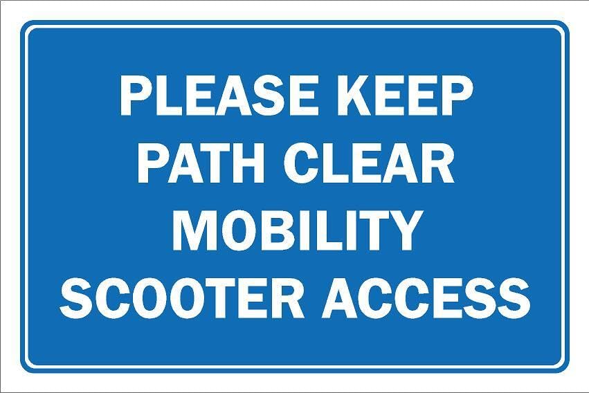 Please keep path clear mobility scooter access - Self adhesive sticker (400mm x 300mm)