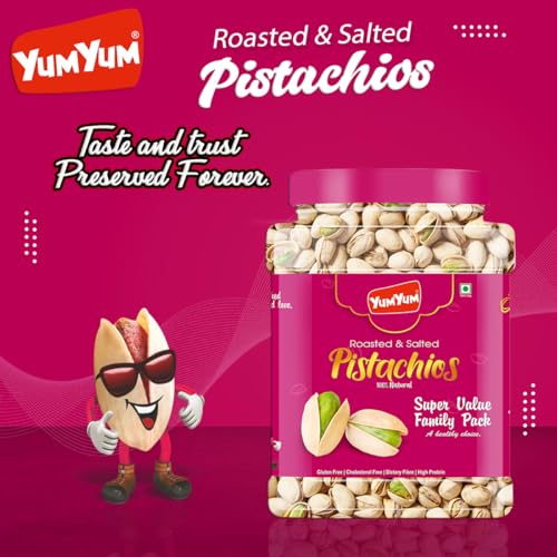 Image of YUM YUM Pistachios Roasted & Salted, Pista, 1kg Jar, Rich In Protein, Phosphorus, & Dietary Fibre, Premium Nuts & Dry Fruits, Crunchy & Delicious Healthy Snack