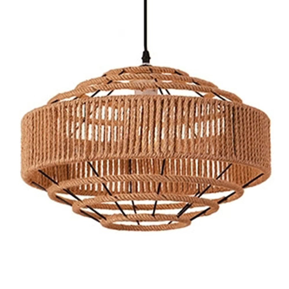CSSYKV Hemp Rope Ceiling Pendants, Unique Bar Counter Dining Table Pendant Light Wabi-sabi Style Hemp Rope Light Fixtures with Metal Frame Lantern for Living Room Lighting, Tea Room and Study Room