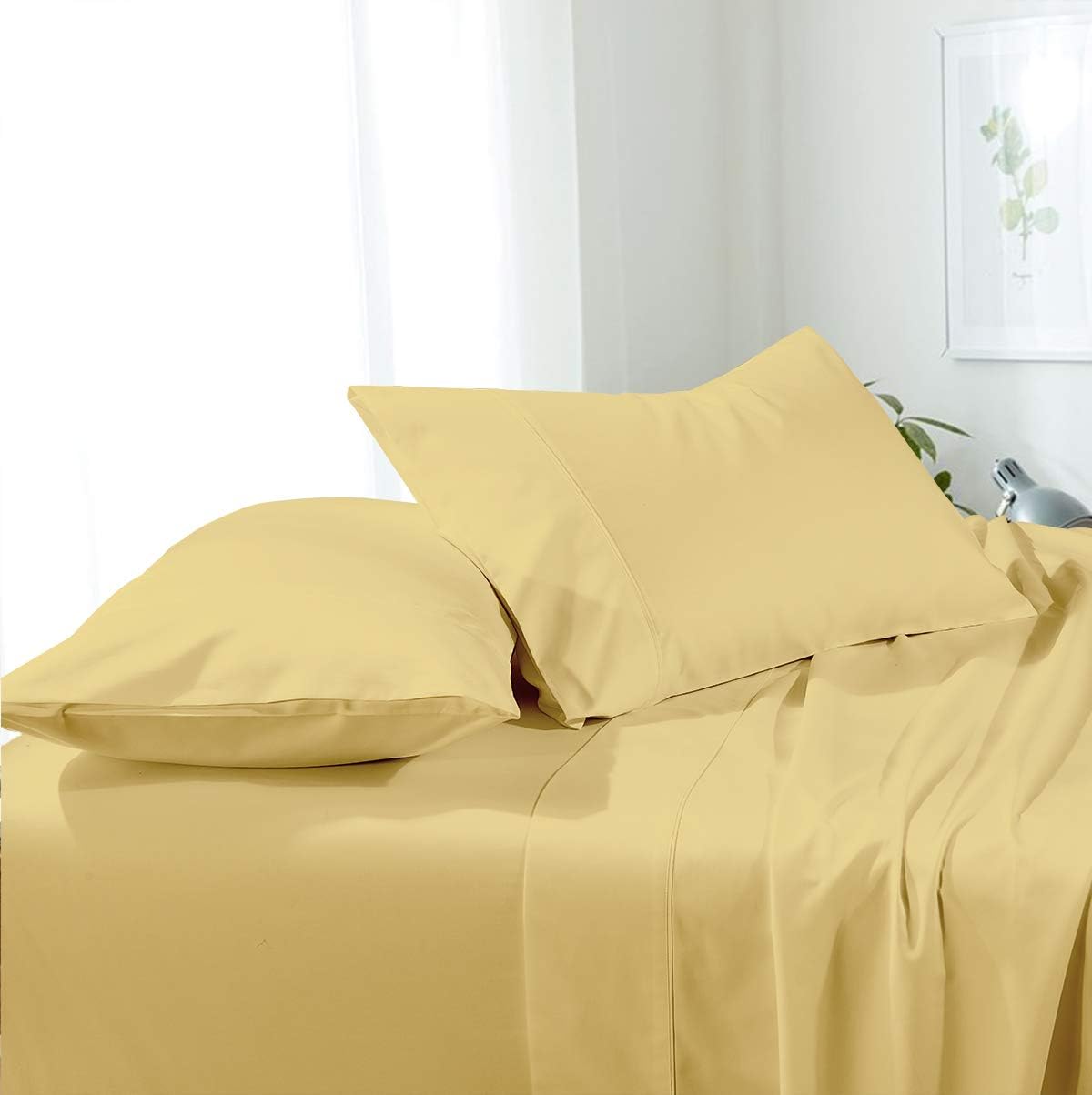 Solid Gold Brushed Microfiber California King Size Bed Sheet Set