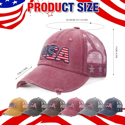 Image of Tarpop 6 Pcs American Flag Baseball Cap 250th Anniversary Tactical American Flag Hats Adjustable Washed Us Cap for Women Men