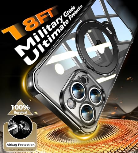 Image of Soft Case for iPhone 14 Pro with 360 Rotating Magnetic Stand, Compatible with Mag-Safe, 4X MIL-Drop Protection, Lightweight Glossy Anti-Yellowing Clear Back Phone Cover for iPhone 14 Pro 6.1 inch, Black