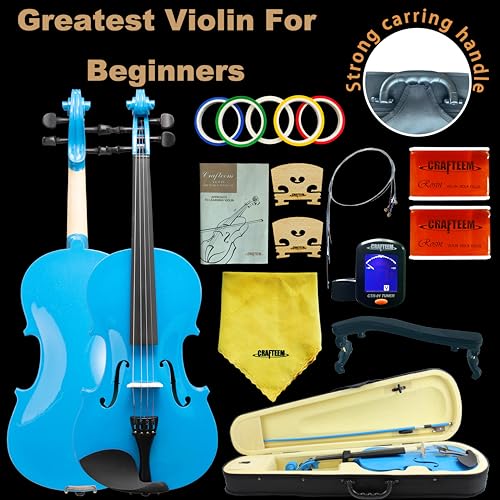 image for Crafteem 4/4 Full Size Fiddle Blue Colored Premium Violin Outfit for B