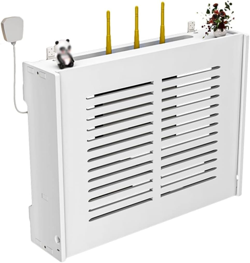 Scatola portaoggetti per router WiFi, organizer da scrivania e copertura per set-top box, gatto ottico e presa metallica, decorazione elegante e soluzione di archiviazione funzionale