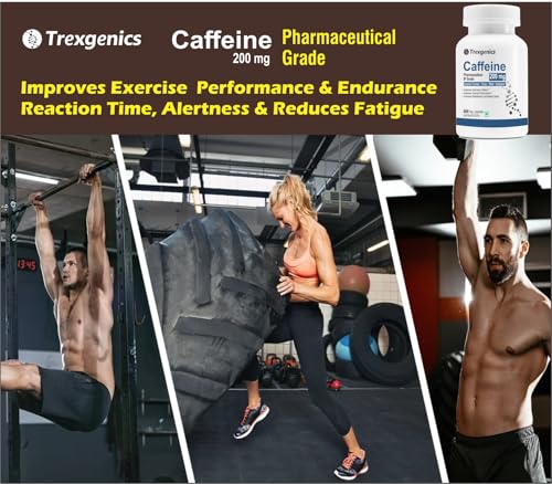 Image of Trexgenics CAFFEINE 200 mg Pharmaceutical Grade Cognitive Function, Refresh, Focus, Mood, Endurance Support (60 Veg Capsules)
