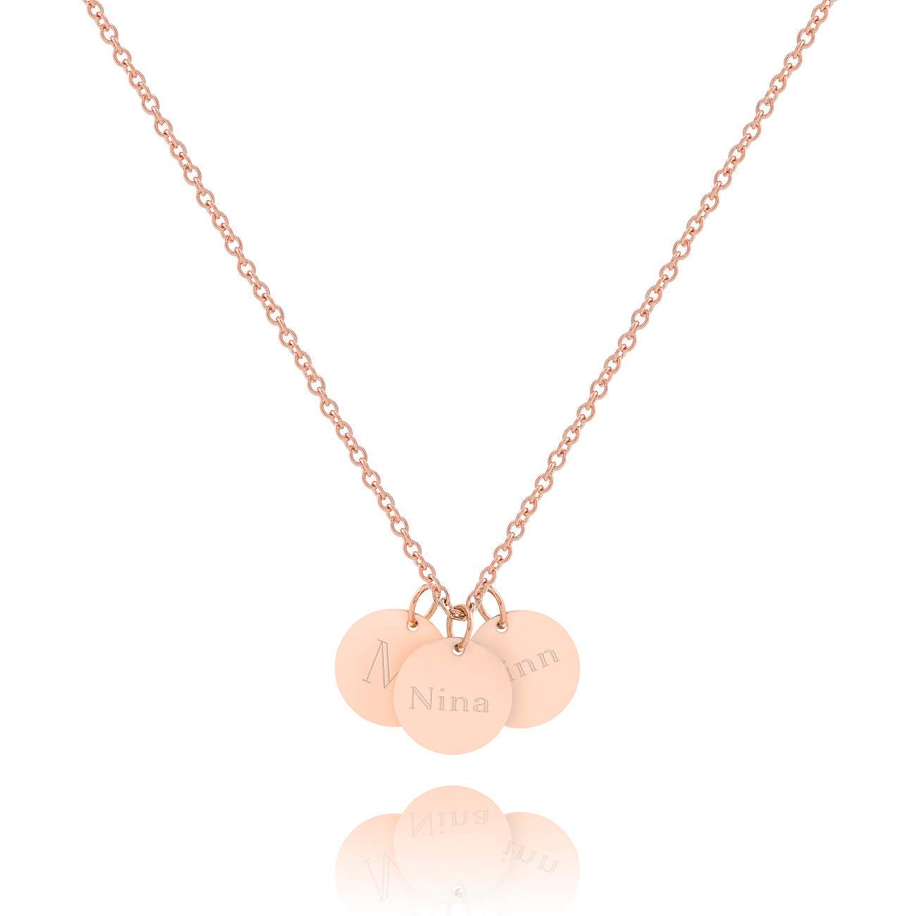 LILIAN – Personalisierte Kette mit Gravur 3x 10mm Plättchen Anhänger mit Namen | 316L Edelstahl in silber, 18K gold- oder rosévergoldet | Persönliche Geschenke Valentinstag Geburtstag Jahrestag