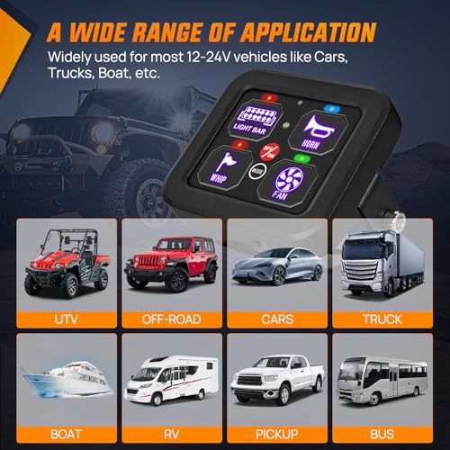 Image of Nilight 4 Gang Switch Panel RGB 12V 24V Circuit Control Relay System | Fuse Wiring Harness Automatic Dimmable LED Pod On /Off Momentary Strobe Modes Universal for Car Pickup Truck Camper SUV