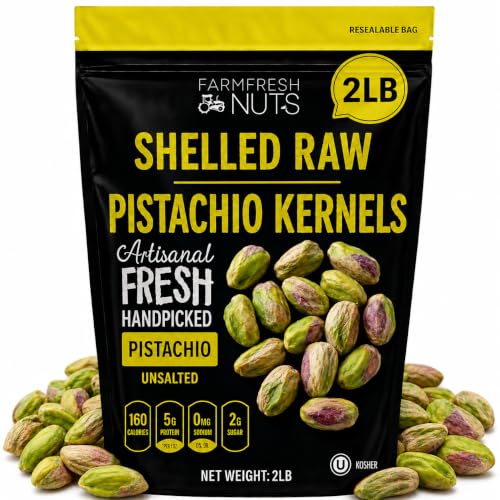 Shelled Raw Pistachio Kernels by Farm Fresh Nuts (2 LB.) Bag off The World's Finest Premium California Pistachios | Unsalted, Handpicked for Great Freshness.