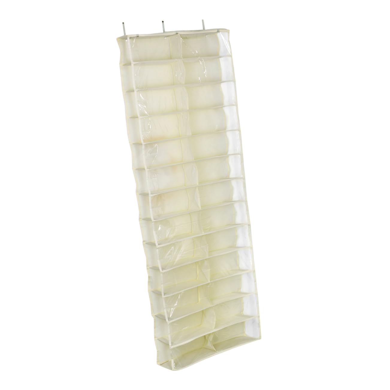 Organizador para Zapatos 26 Bolsillos Grandes de Poliéster y Metal, Colgador Beige para Armario, Gran Capacidad para Pantuflas y Cinturones en Espacios Reducidos