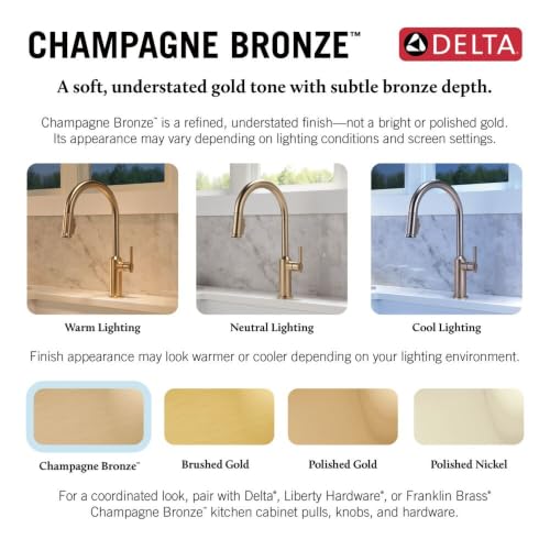 Delta Trinsic Brushed Gold Kitchen Faucet with Pull Down Sprayer, Modern Single Hole Kitchen Sink Faucet, Single Handle, Champagne Bronze 9159-CZ-DST - image 9