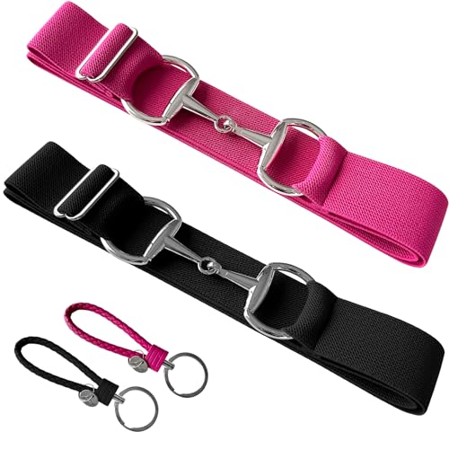 Image of Huaerle 1.5 inch Elastic Equestrian Belt with Bit Buckle and Leather Key Strap