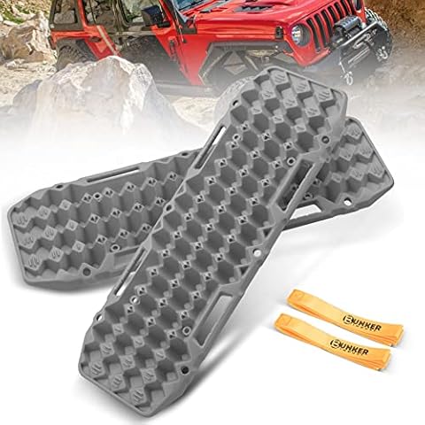 BUNKER INDUST Off Road Traction Boards, Pair Recovery Tracks Traction Mat for 4x4 Truck Jeep Mud, Snow, Sand Ramp-Grey Emergency Tire Traction Pads Cover