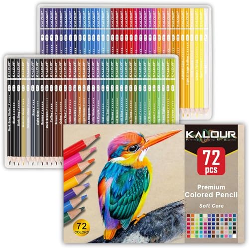 Image of KALOUR 72 Count Colored Pencils for Adult Coloring Books, Soft Core,Ideal for Drawing Blending Shading,Color Pencils Set Gift for Adults Kids Beginners