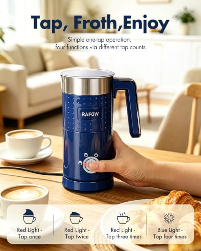 Image of Milk Frother Electric 4 in 1: 10oz /350 mL Large Capacity Electric Milk Steamer for Hot and Cold Milk Froth - Automatic Milk Frother & Warmer for Latte, Cappuccinos, Macchiato, Hot Chocolate-Blue