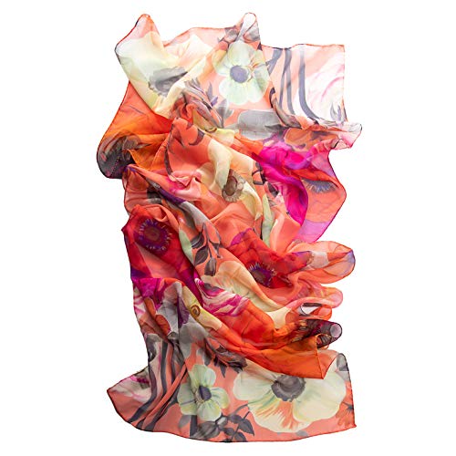 Elizabetta Long Scarf - Made In Italy - Sheer Silk Georgette - Coral #TOP6
