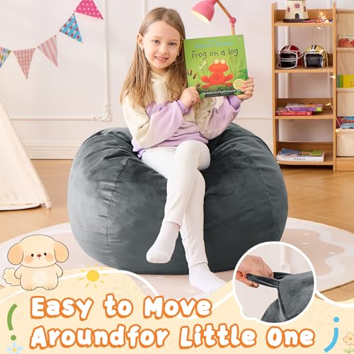 Image of Bean Bag Chairs for Kids - 2.5FT Round Memory Foam Furniture BeanBag Chair - Kids /Teens Bean Bag Sofa with Soft Micro Fiber Cover - Fluffy Couch for Playroom Living Room Bedroom, Grey