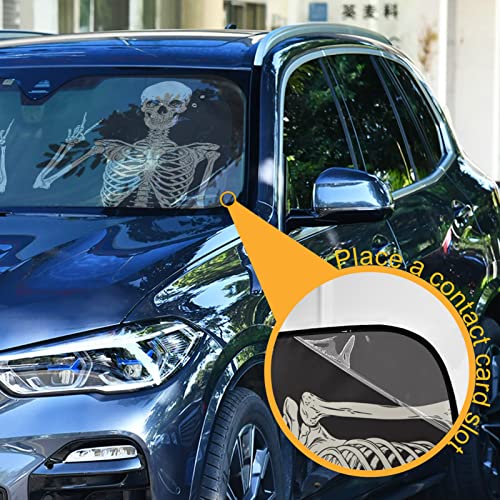 Funny Skull Car Windshield Sunshade Skeleton Car Shade Skull Sun Shade Black Blocks Uv Rays Visor Protector Accordion Folding Sun Reflector Auto Sunshade For Car Truck Suv To Keep Your Vehicle Cool #TOP4