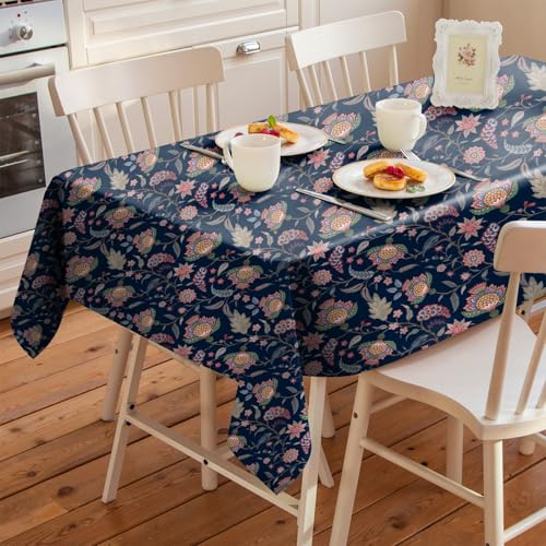 Image of Casableu Kasbah Navy Blue Table Cloth for 6 Seater Dining Table | 52x72 Inch Rectangular Table Cover | Dust-Proof, Washable Fabric | Decorative Dining Table Cover for Home