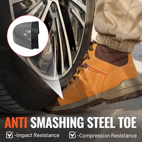 DURAWERK Steel Toe Shoes for Men, Light Comfortable High Top Work Boots, Non-Slip Safety Shoes for Men with Wide Toe Box, Indestructible Leather Construction Boots2