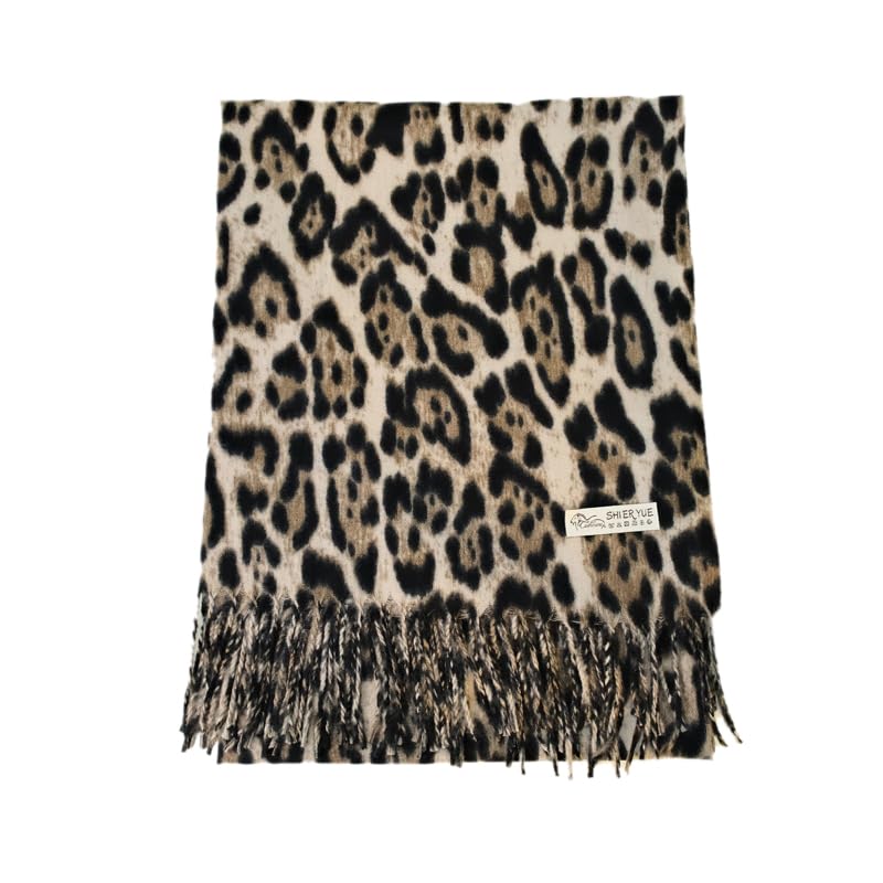 Women Leopard Print Scarf for Cold Weather - Soft Warm Shawls Scarves with Tassels(74.8''*23.62')