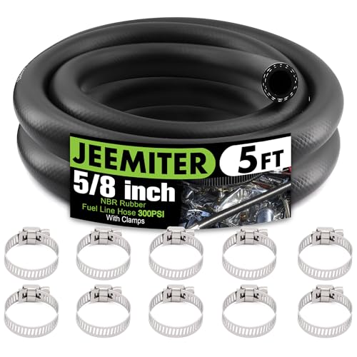 Image of Jeemiter 5 /8 inch ID Fuel Line Hose 5FT - Extra High Flow SAE 30R7 NBR Rubber - Large Diameter Kit with 10 Clamps for High HP Diesel, Racing, Marine & Industrial Use