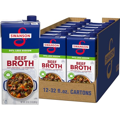 Swanson 100% Natural Lower Sodium Beef Broth, 32 oz Carton (12 Pack)