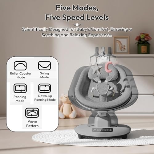 Image of StarAndDaisy Electric Swing for Baby Automatic /Baby Swing for 0 to 2 Years with Adjustable Backrest /Baby Rocker Swing with 5 Levels of Speed, Light Weight, Hanging Play Toy-Grey