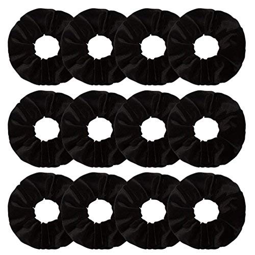 Jaciya 12 Pack Velvet Scrunchies Hair Elastics Scrunchy Bobbles Soft Elegant Elastic Hair Bands Hair Ties, Black