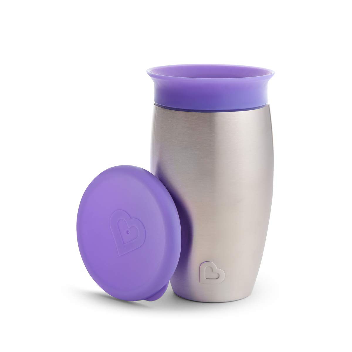 Munchkin Miracle 360ᵒ Trinkbecher, auslaufsicher & Miracle 360°- Edelstahl-Trinkbecher für Babys und Kleinkinder, BPA-frei, auslaufsicher, spülmaschinenfest, für Kinder ab 12 Monaten, lila - 296 ml