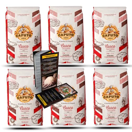 DELICRET - 6x1kg Caputo Cuoco + Original Pizzarezept und Tipps | Gehzeiten bis 24-72h | Pizzamehl Typ 00 | Pizza Mehl
