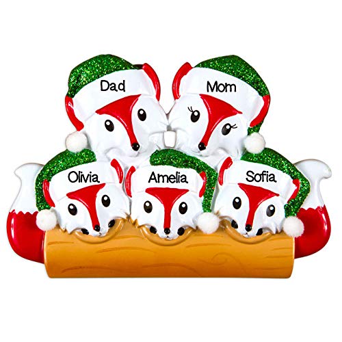 Personalized Christmas Ornaments Family Series- Fox Family of 5 / Personalized by Santa / 5 Family Christmas Ornament/Family Ornament 5 / Personalized Christmas Ornament Family of 5