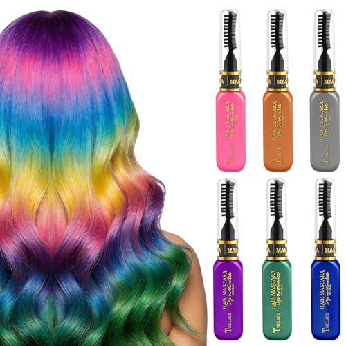 BUTBU Pettine Colore Capelli, 6 Colori Colore Capell Temporaneo, Lavabile Lacca Colorata per Capelli, per Capelli per Adulti Bambino, Feste, Carnevale, Halloween, Natale e Cosplay DIY