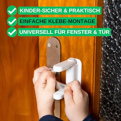 Türdrückerschloss zum Kleben, für Kinder und Haustiere, 2 Stück, wieder-verwendbar, mit 2-Druck-Knopf-System, Kindersicherung für Fenster, Tür Babysicherung, Türgriff Schutz, Türklinken Sicherung