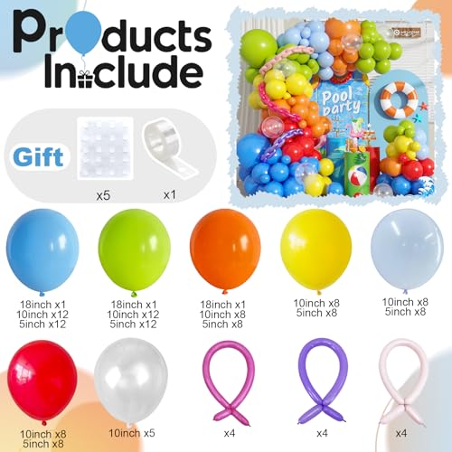 Image of Neon Balloons Arch Garland Kit, 138PCS Rainbow Pool Party Balloon with Red Orange Green Blue Latex Balloons for Kids Luau Hawaii Summer Beach Baby Shower Graduation Birthday Party Decorations Supplies
