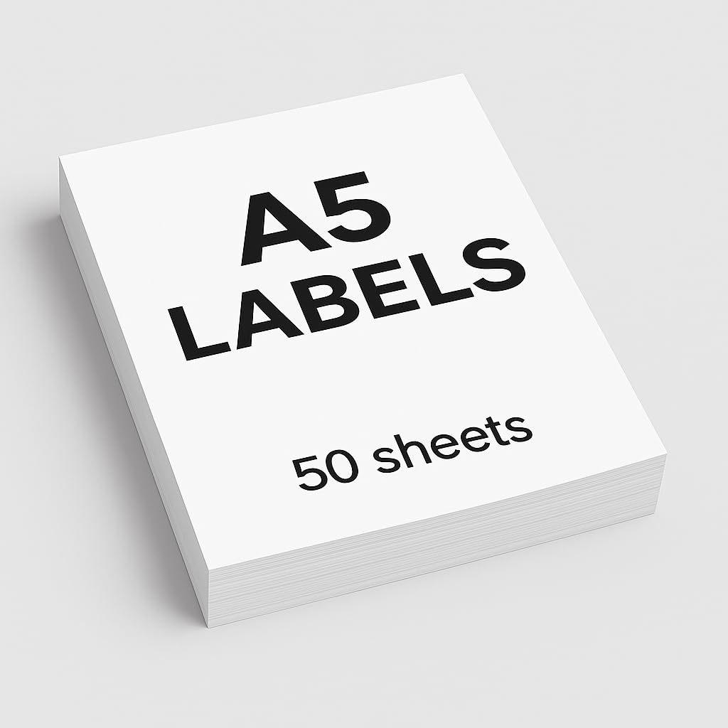 Premium A5 Labels 1 per Sheet White Self-Adhesive Labels, 148.5mm x 205mm, Permanent Adhesive Paper for Shipping, Packages, Printer Compatible, 25-100 Sheets. EJI Labels (50)