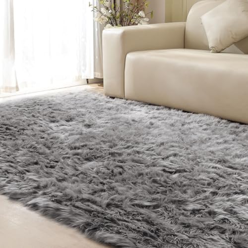 ORINOVA Large Area Rugs 9x12 Living Room Grey Fluffy Rug Faux Sheepskin Washable Fuzzy Fur Rugs for Bedroom Rectangle Nursery Rug - image 6