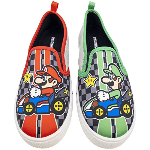 Super Mario Boys Shoes, Mariokart Mix Match Slip-on Shoes, Red/Green, Mario & Luigi Size 114